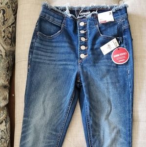 High Waisted Denim - Button Fly Skinny Ankle Jeans